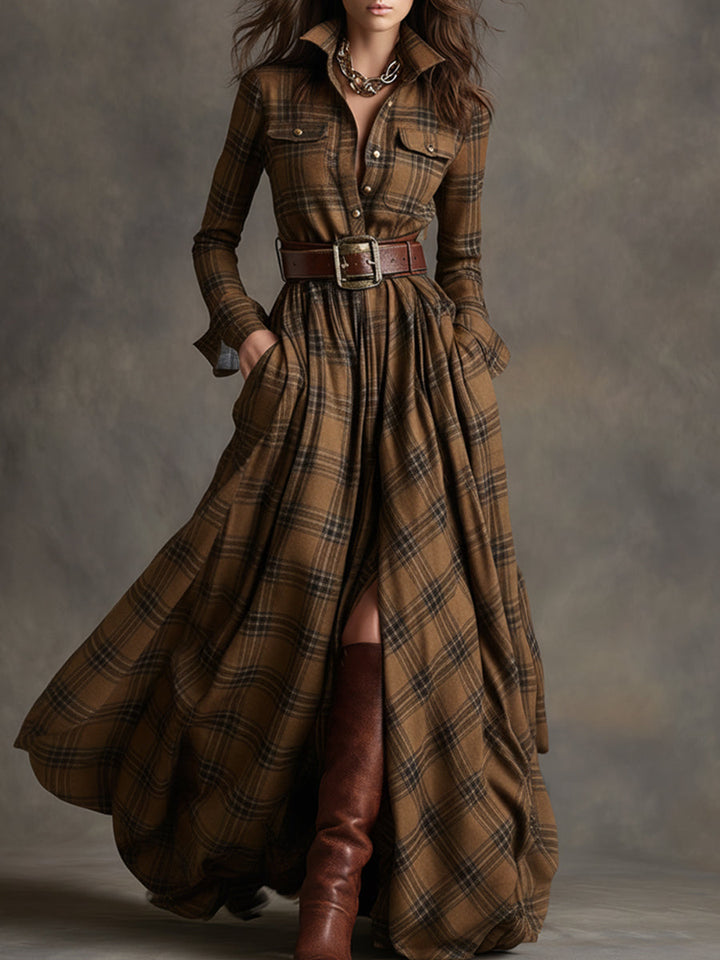 Clarice | Plaid Long-Sleeve Maxi Dress