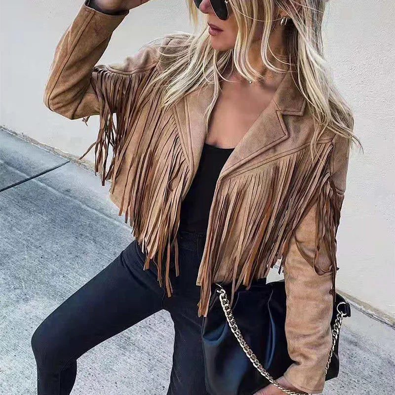 Helena | Suede Fringe Cropped Jacket