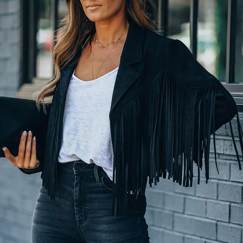 Helena | Suede Fringe Cropped Jacket