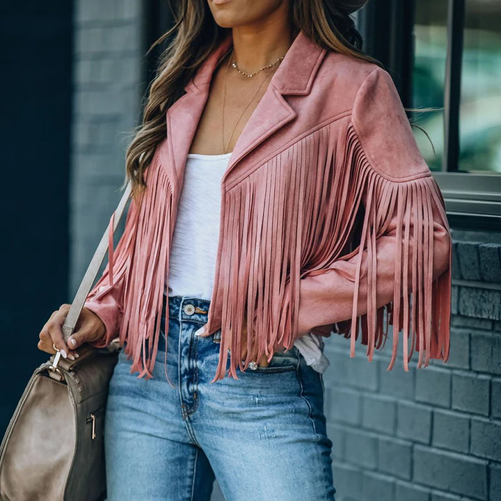 Helena | Suede Fringe Cropped Jacket