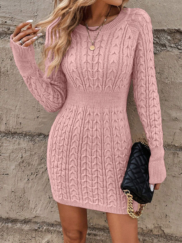 Antonia | Cable Knit Bodycon Sweater Dress with Round Neck for Winter