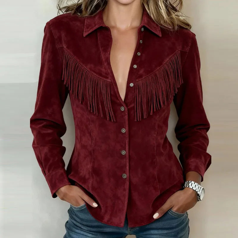 Scarlette │ Fringe Suede Button-Up Blouse