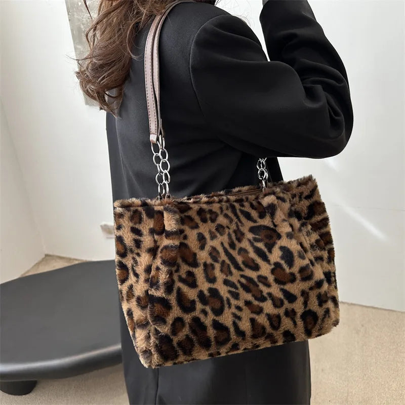 Olive | Faux Fur Tote Bag in Animal Print