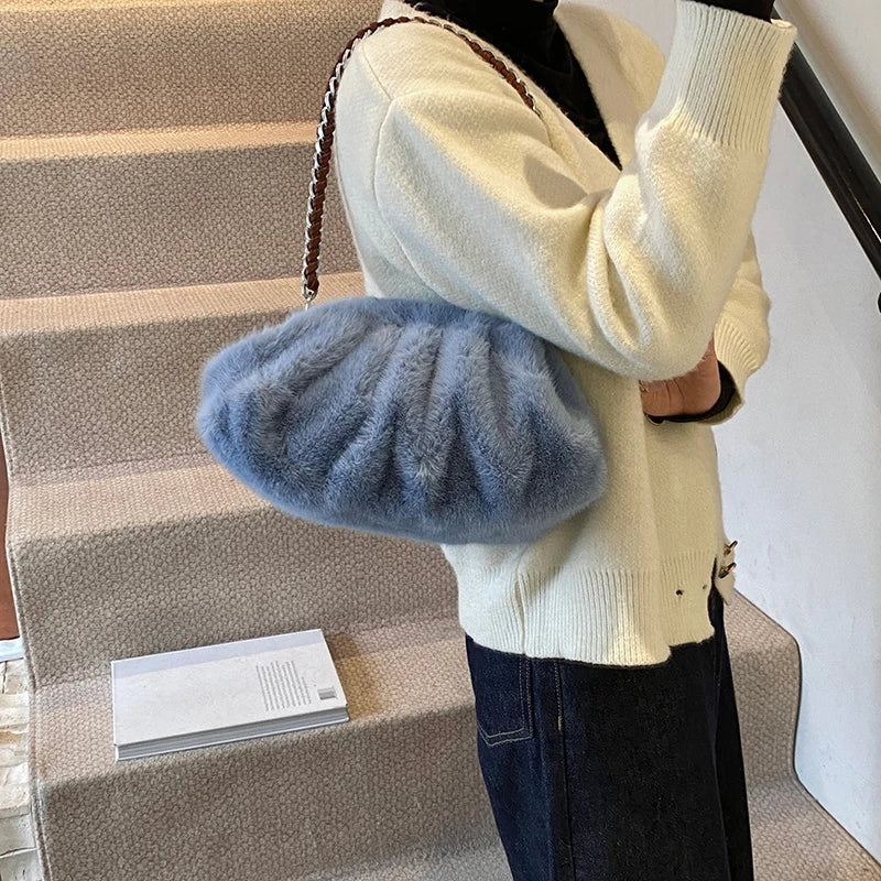 Evelyn | Pleated Faux Fur Shoulder Bag