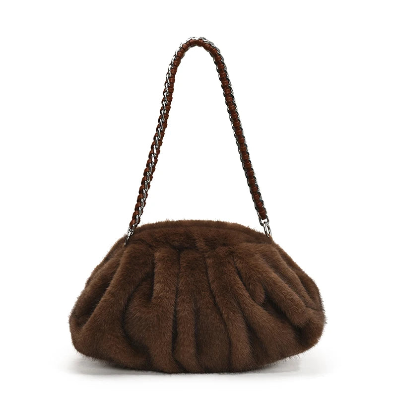 Evelyn | Pleated Faux Fur Shoulder Bag