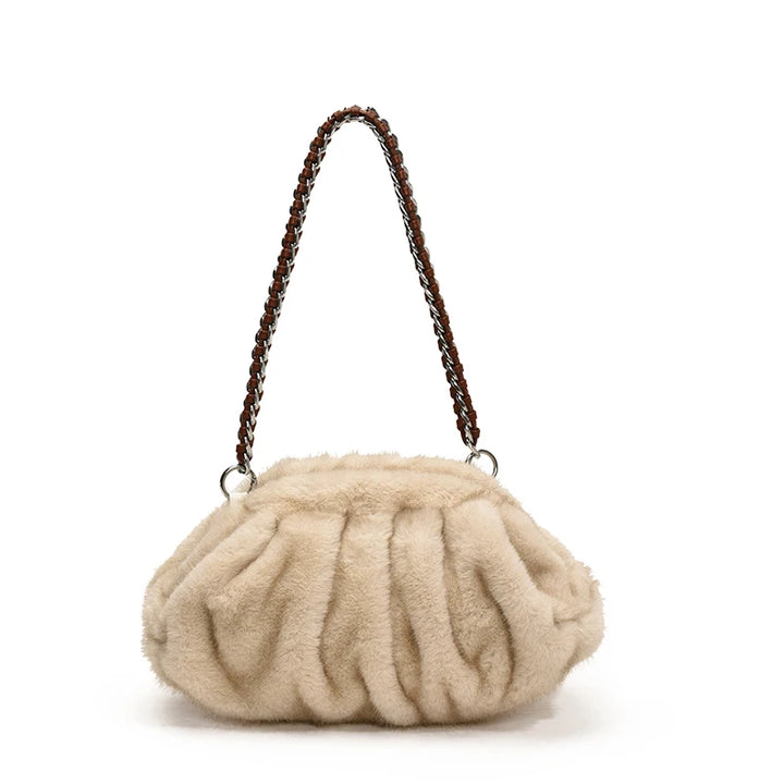 Evelyn | Pleated Faux Fur Shoulder Bag