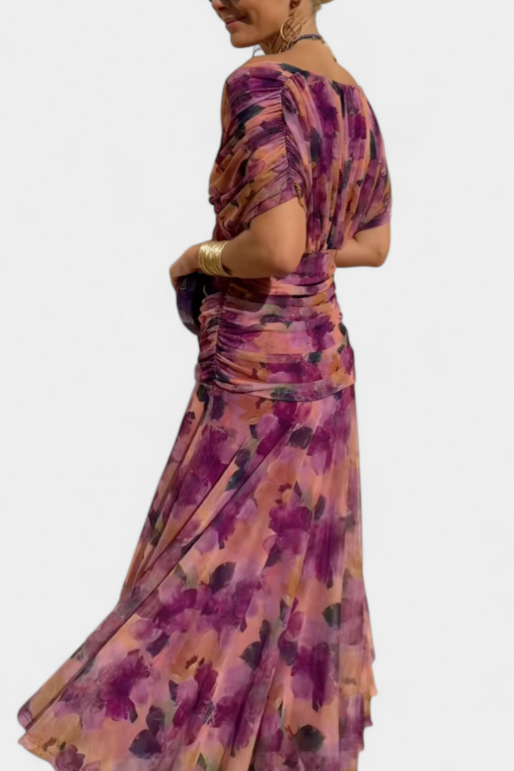 Jadee | Long Floral Dress with V-Neck