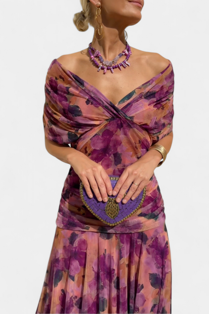 Jadee | Long Floral Dress with V-Neck