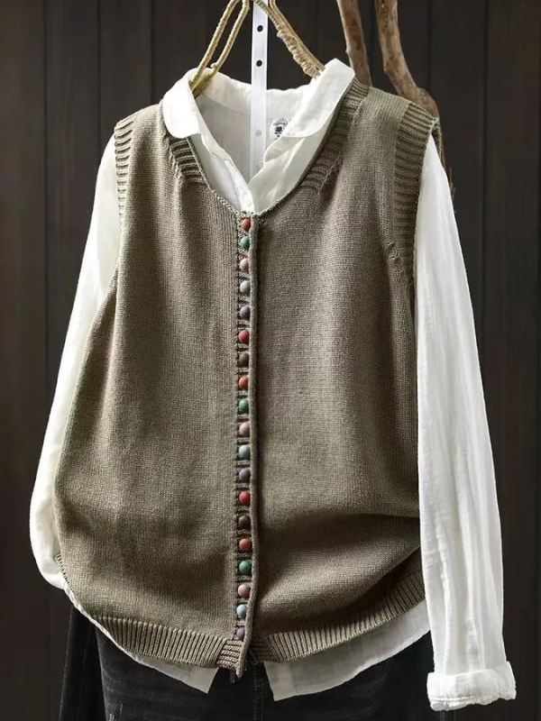 Marielle | Knitted Vest with Decorative Buttons