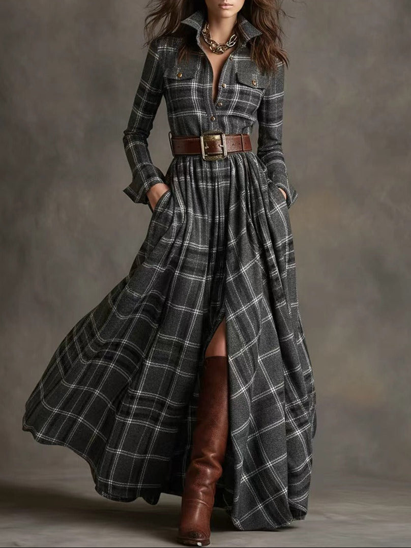 Beatriz | Long plaid dress with belt