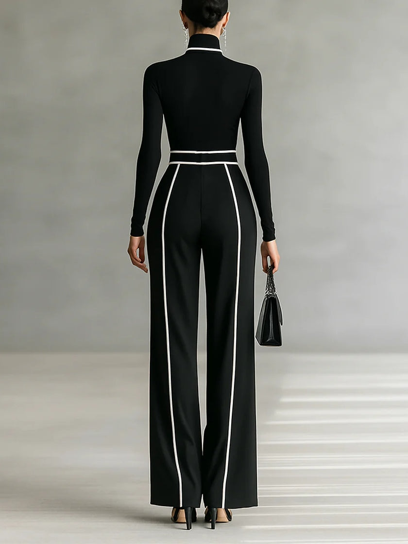 Emma | Elegant two-piece set with high collar and wide-leg pants