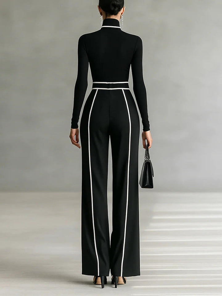 Emma | Elegant two-piece set with high collar and wide-leg pants