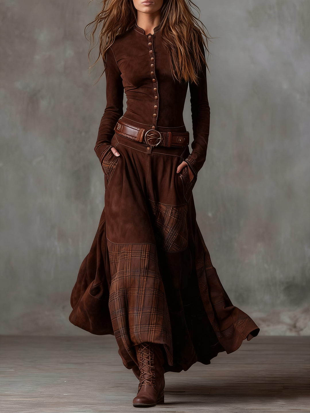 Azucena | Maxi dress in suede with belt