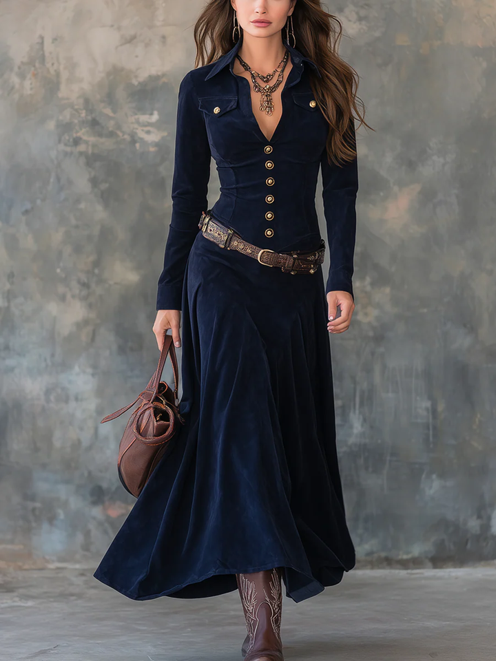 Diana | Long Suede Dress with Buttons