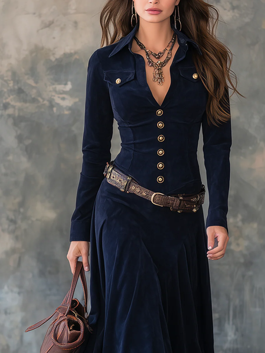 Diana | Long Suede Dress with Buttons