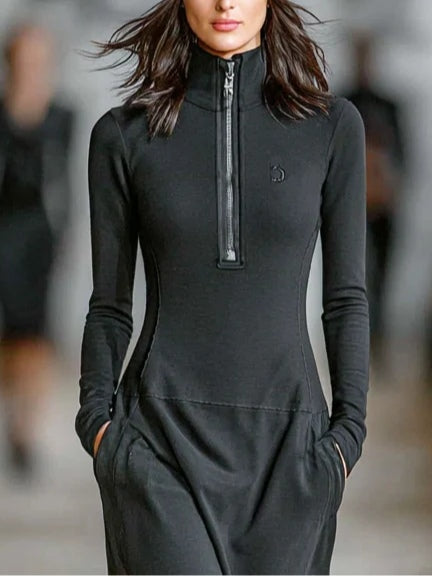 Luna | Relaxed Zip Turtleneck Maxi Dress