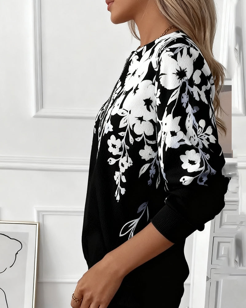 Lucille | Printed Sweatshirt with Half Zipper and Collar