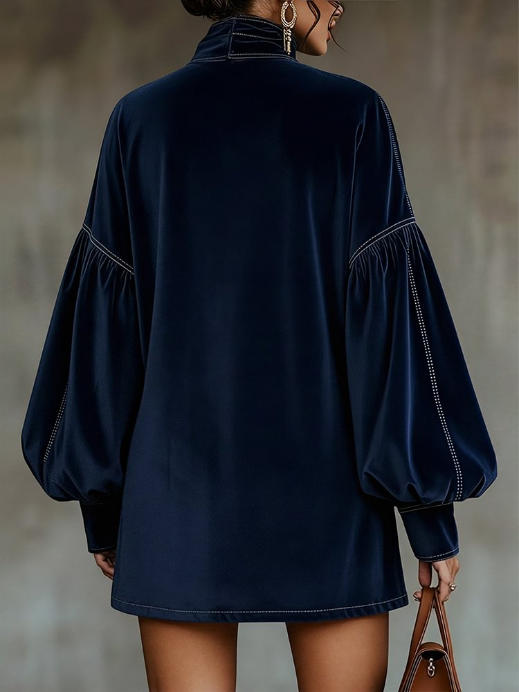 Desiree | Dark Blue Velvet Bow Dress