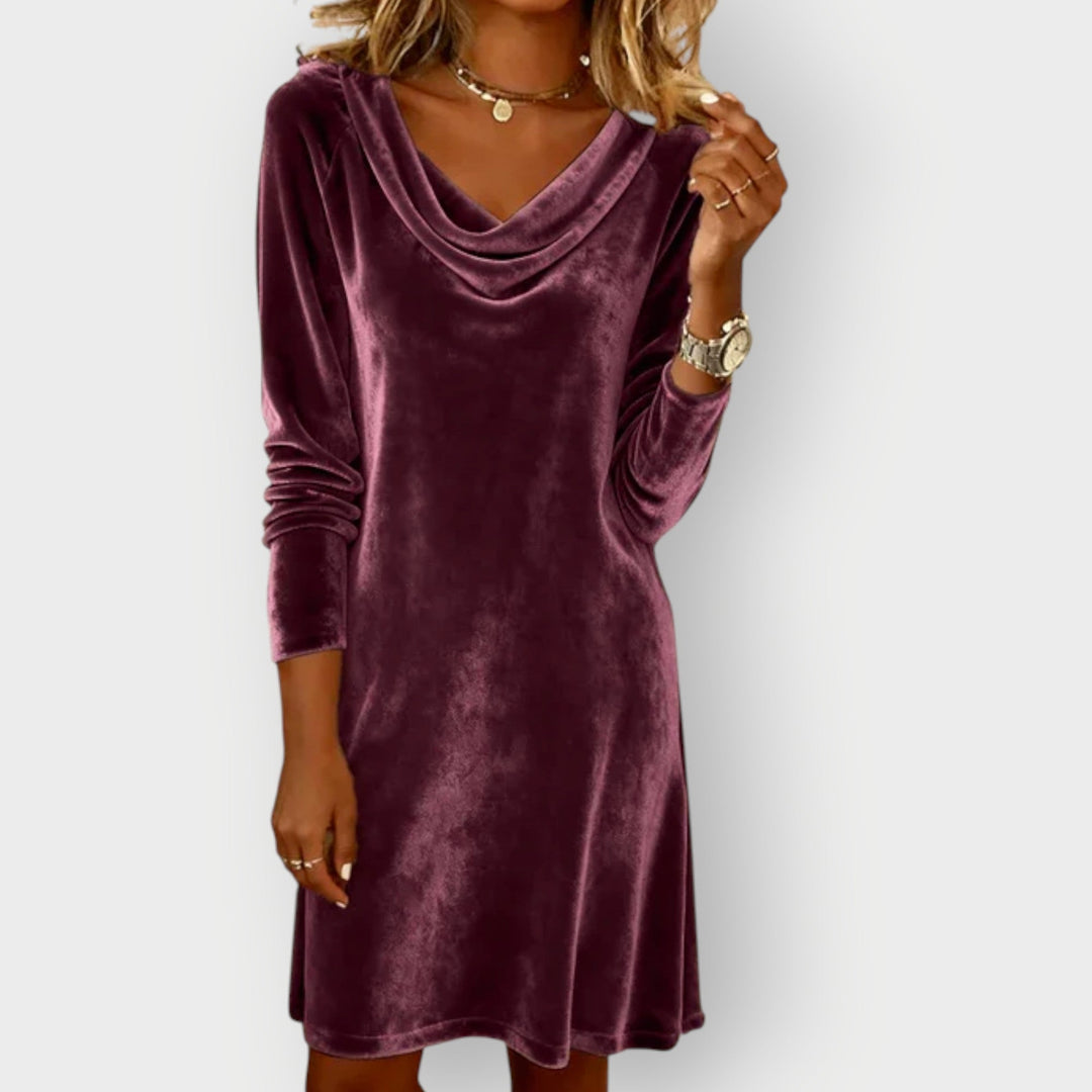 Brienne | Elegant Drape Neck Velvet Dress