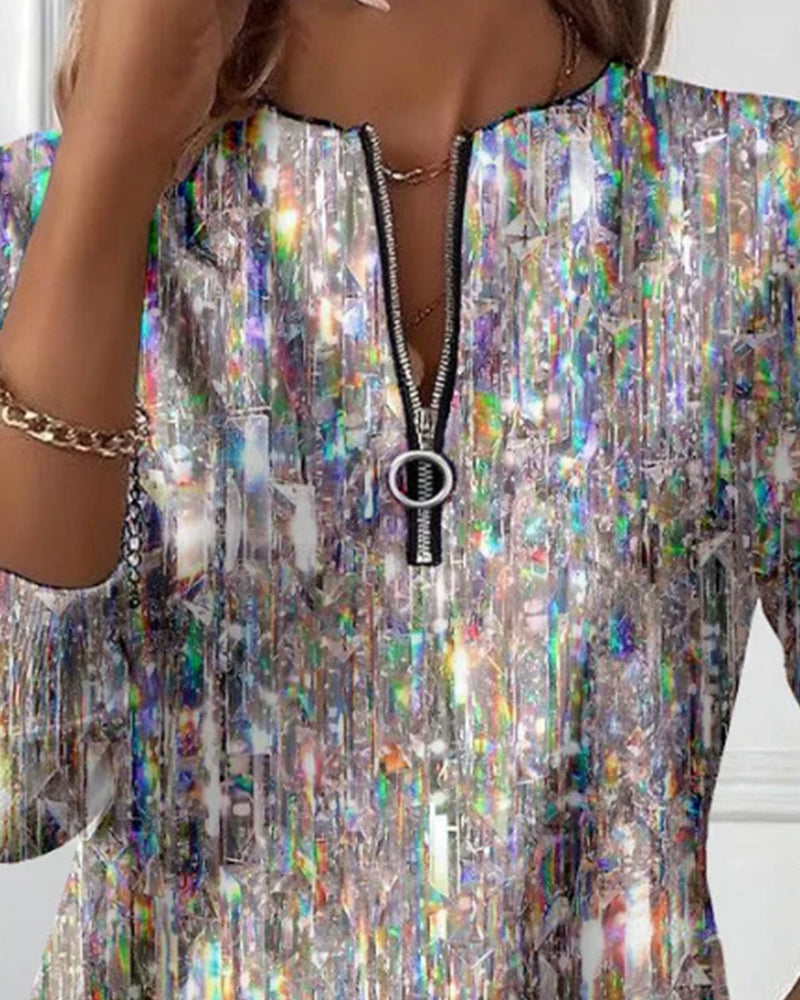 Sophie | Printed Sweatshirt with Long Sleeves and Half-Zip