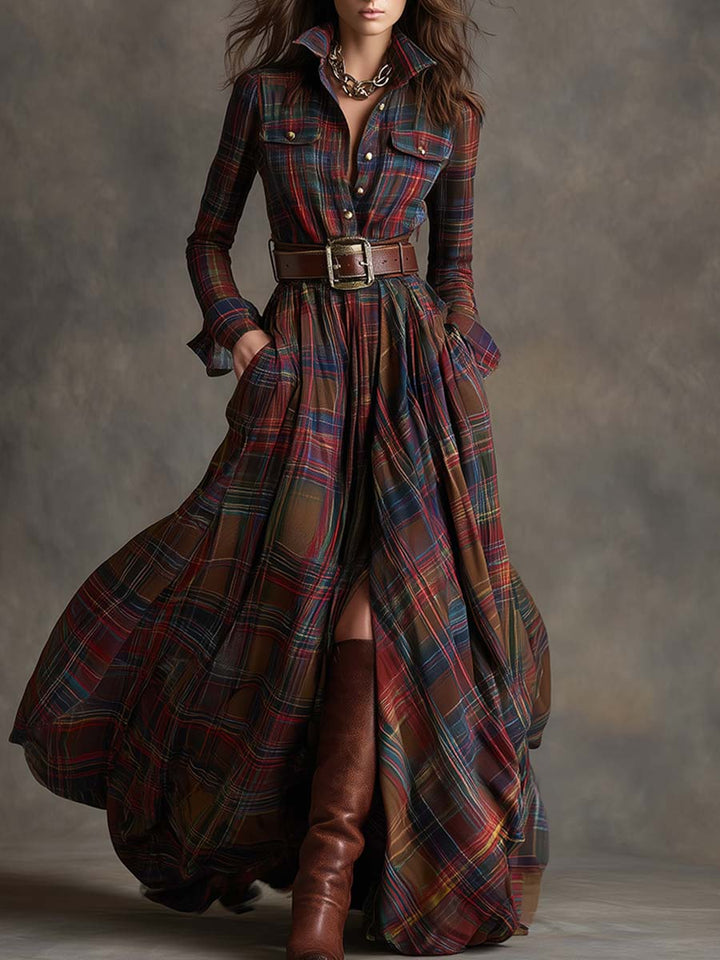 Clarice | Plaid Long-Sleeve Maxi Dress