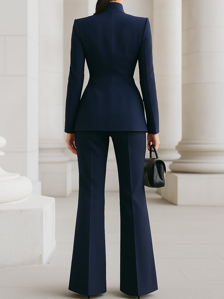 Lauren | Sophisticated  High-Collar Blazer & Wide-Leg Trousers Set