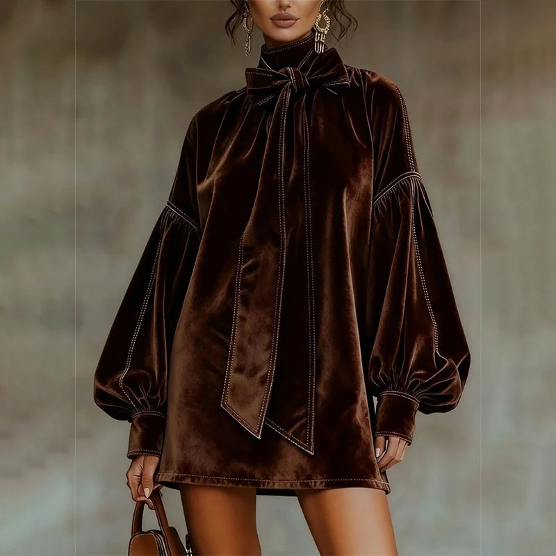 Desiree | Dark Blue Velvet Bow Dress