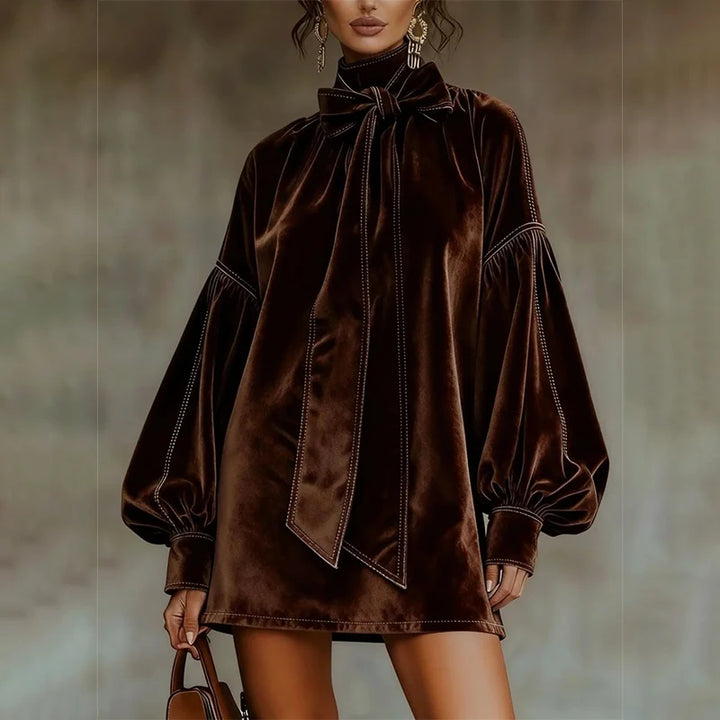 Desiree | Dark Blue Velvet Bow Dress