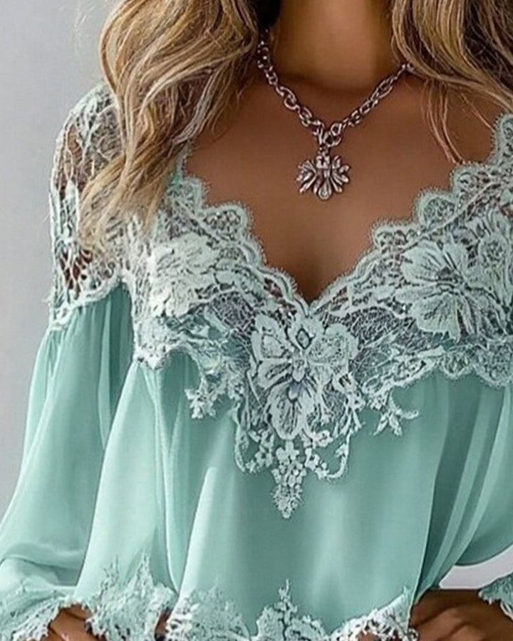 Winona │ Blouse V-Neck Patchwork Loose Long Sleeve