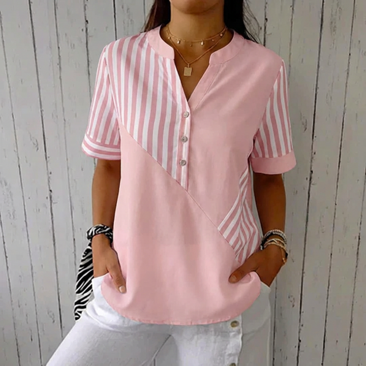 Jenny | Striped Linen-cotton Summer Top