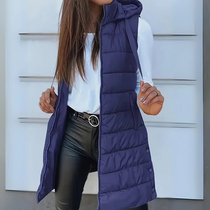Clarice | Sleeveless Hooded Long Puffer Vest