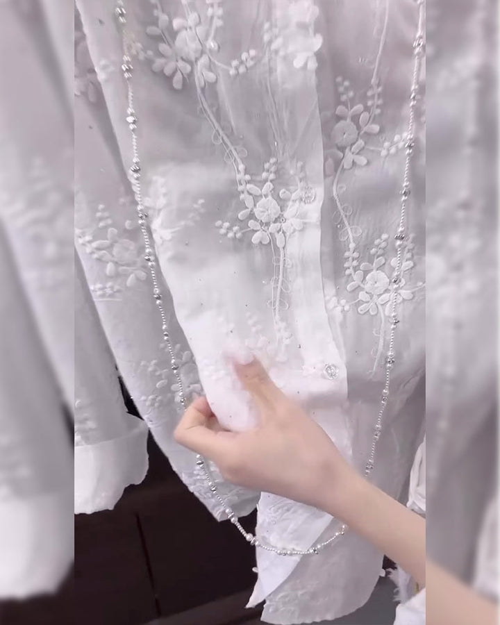 Celeste | Embroidered Solid Color Shirt with Dropped Shoulders