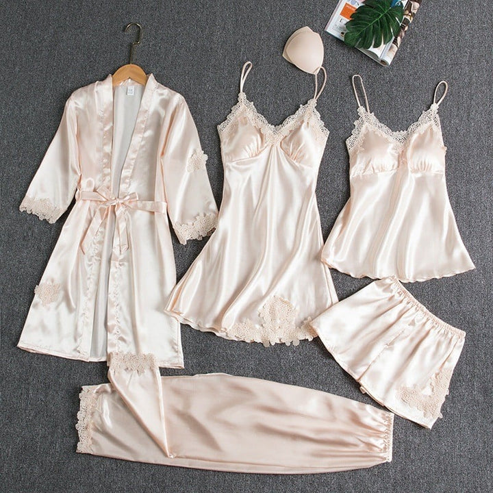 Remi | 5-Piece Silk Lace Nightwear Set