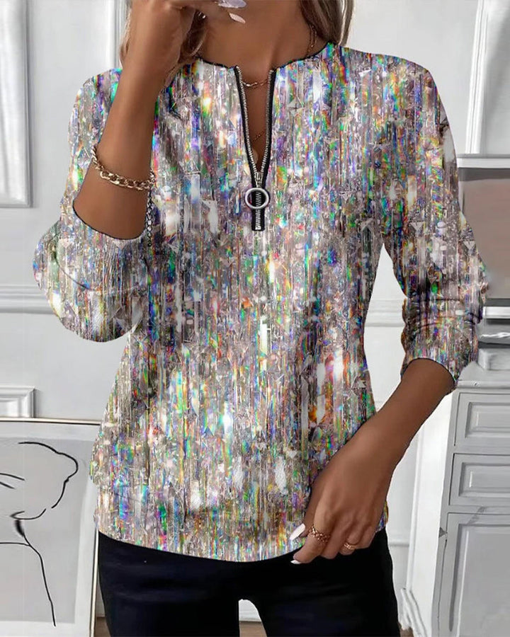 Sophie | Printed Sweatshirt with Long Sleeves and Half-Zip