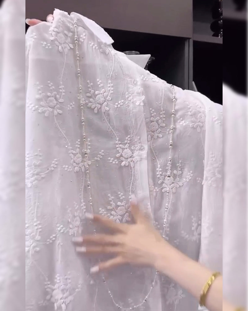 Celeste | Embroidered Solid Color Shirt with Dropped Shoulders