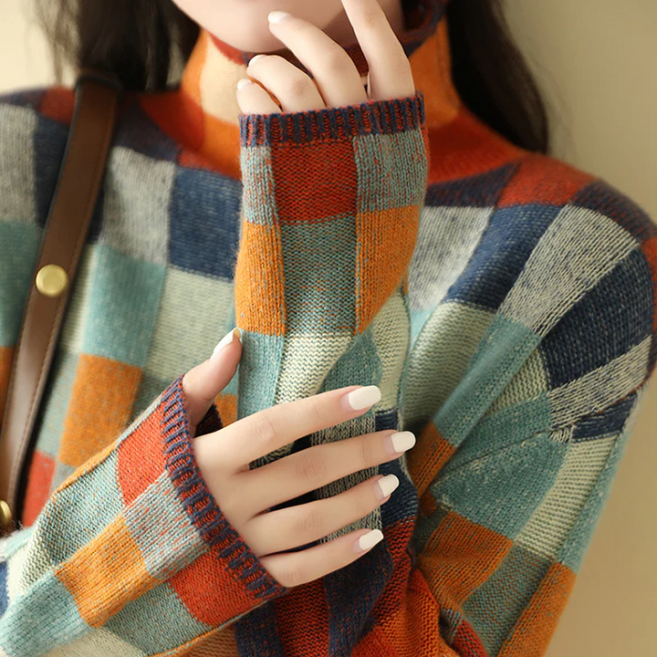 Solna | Checkered Knit Sweater in Autumn Colors