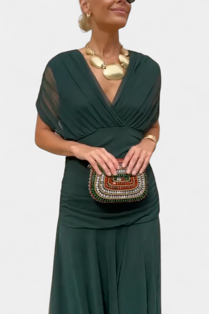 Jadee | Long Floral Dress with V-Neck