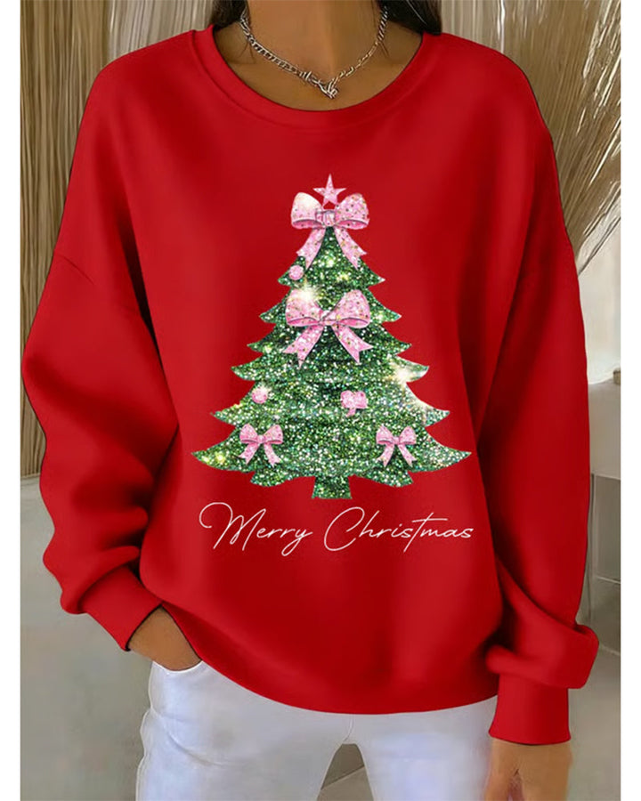 Merry | Round Neck Long Sleeve Christmas Print Sweatshirt