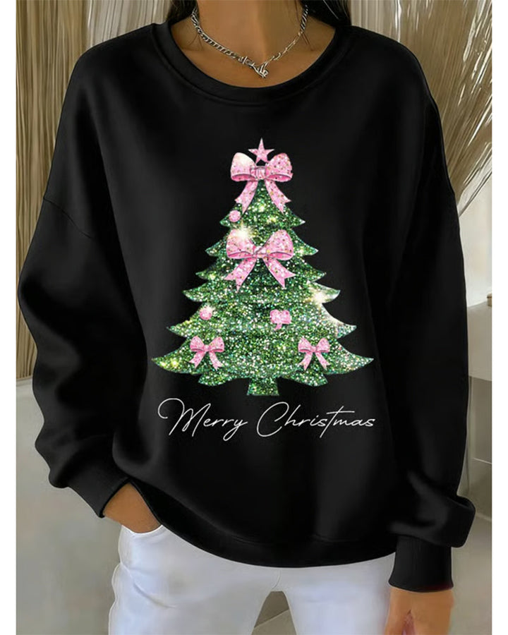 Merry | Round Neck Long Sleeve Christmas Print Sweatshirt