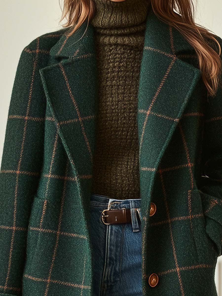 Lorraine | Retro Lapel Plaid Tweed Coat