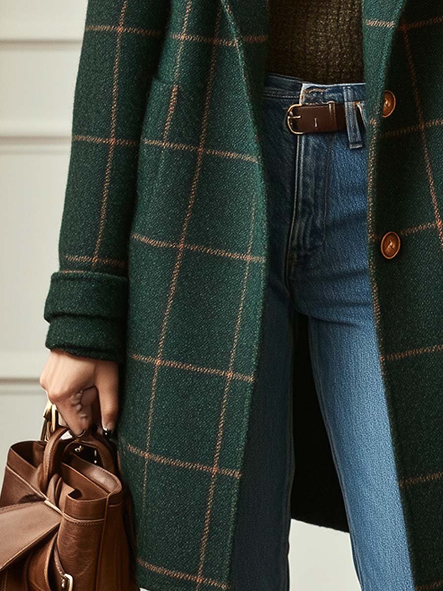 Lorraine | Retro Lapel Plaid Tweed Coat
