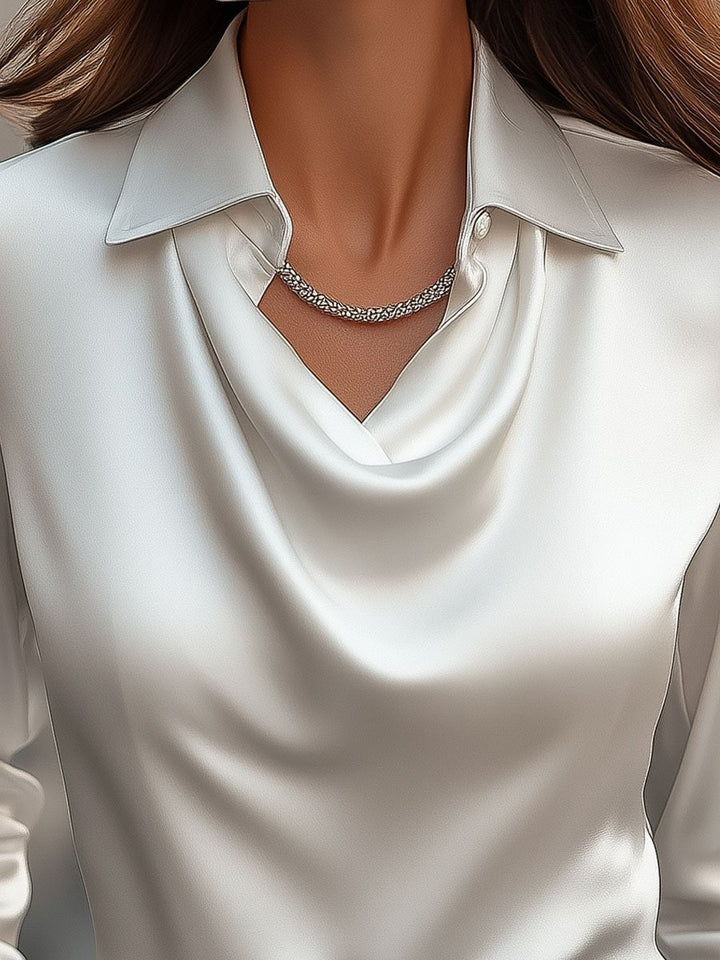 Lenora | Elegant Satin Blouse with Draped Neckline