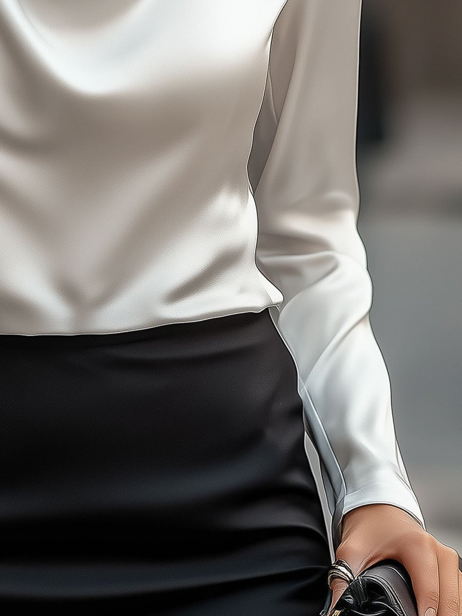 Lenora | Elegant Satin Blouse with Draped Neckline