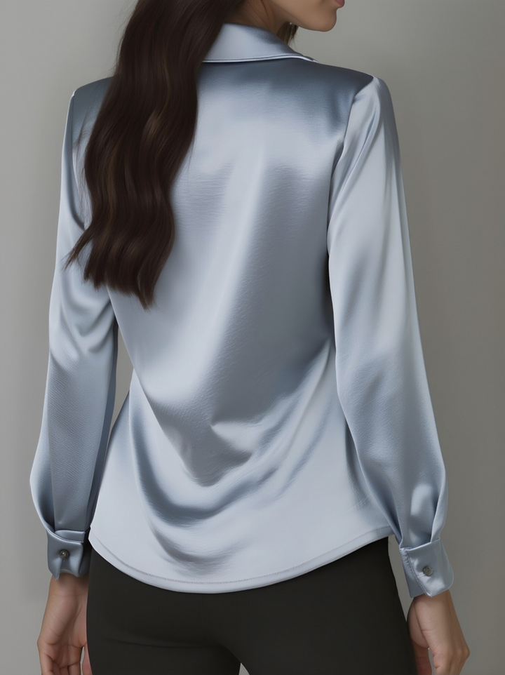 Lenora | Elegant Satin Blouse with Draped Neckline
