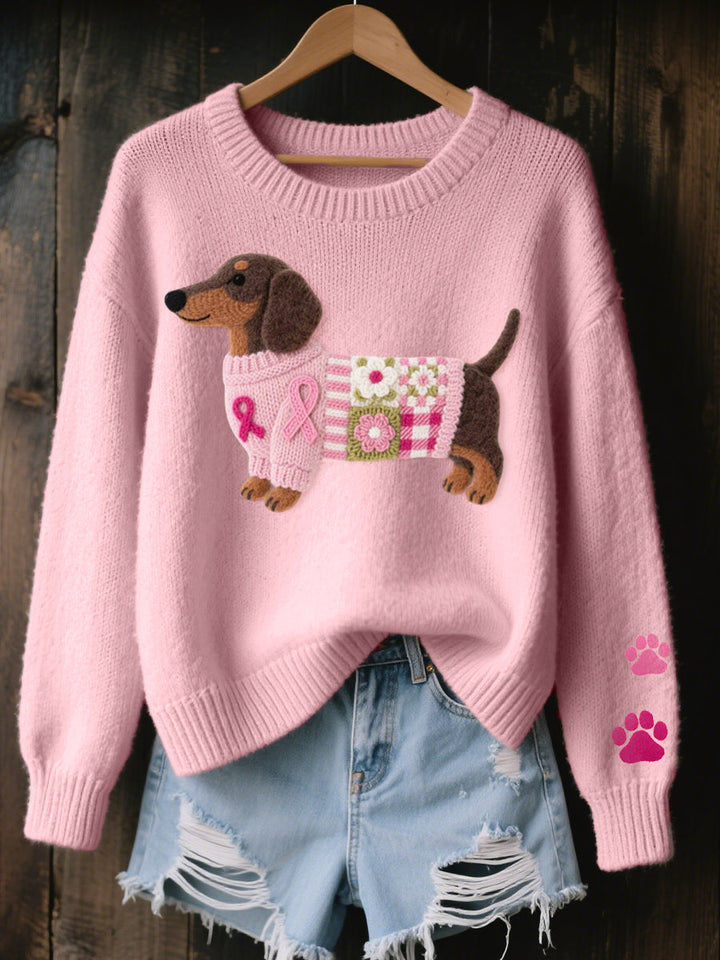 Alba | Knitted Sweater with Dachshund Felt Motif