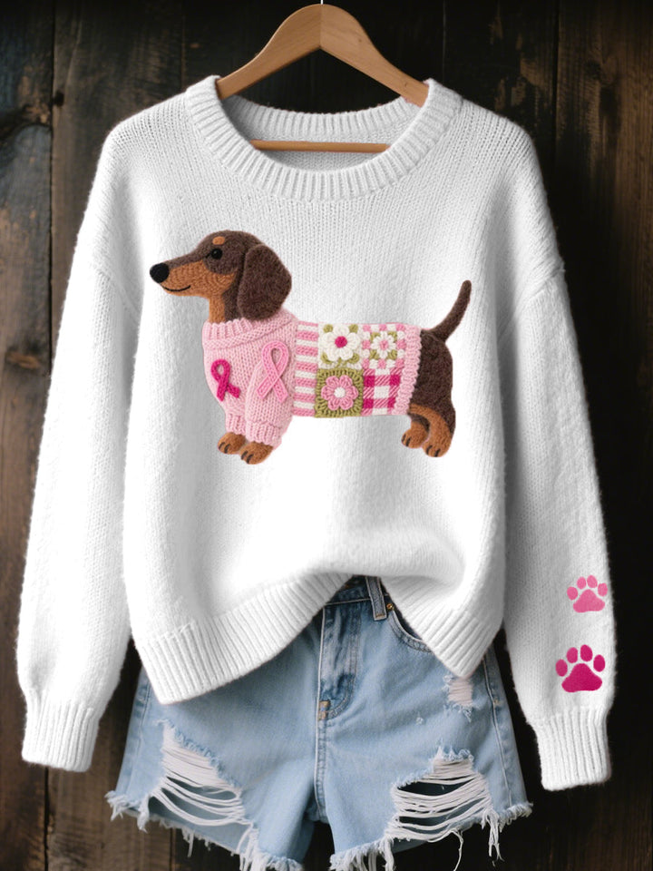 Alba | Knitted Sweater with Dachshund Felt Motif