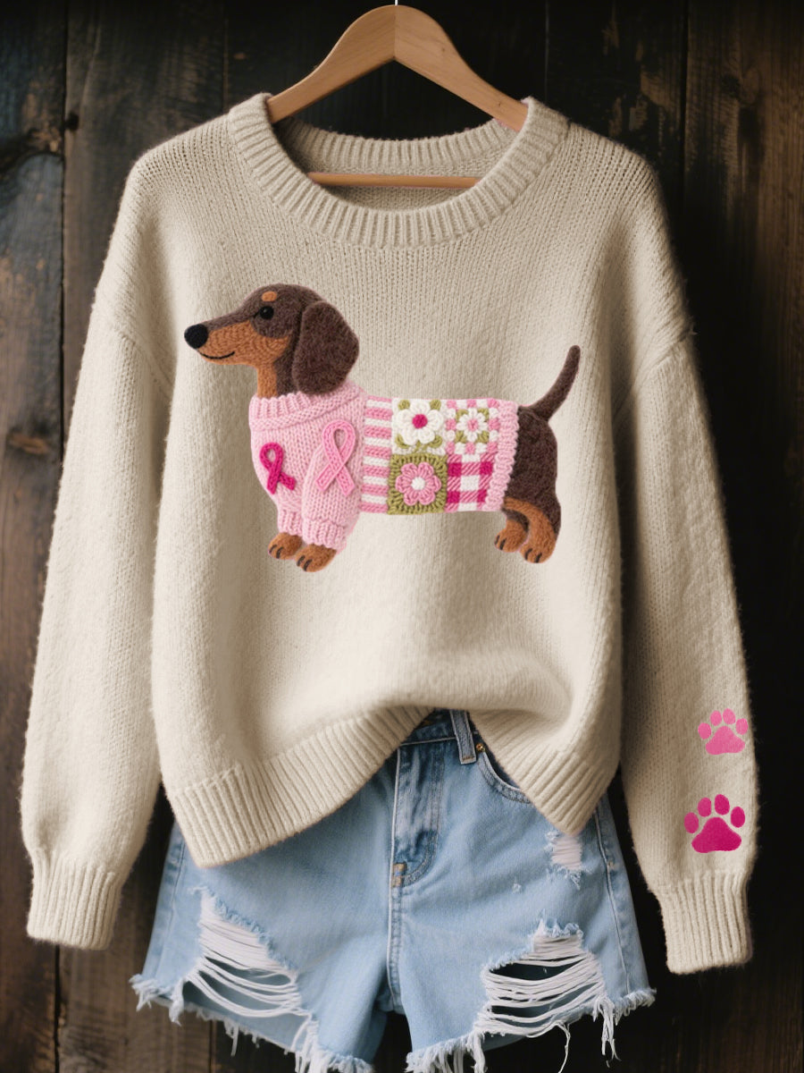 Alba | Knitted Sweater with Dachshund Felt Motif
