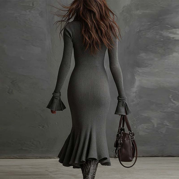 Whitney │ Elegant Knit Dress with Zip Collar & Fishtail Hem